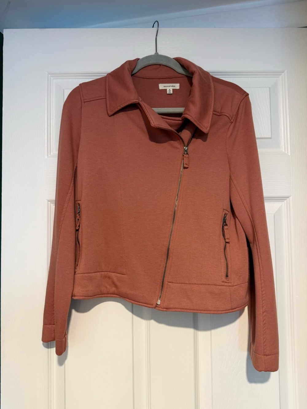 Max Studio Dusty Rose Asymmetrical Zip suede Jacket